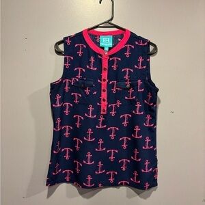 Escapada Navy Tank Top with Hot Pink Anchor Print